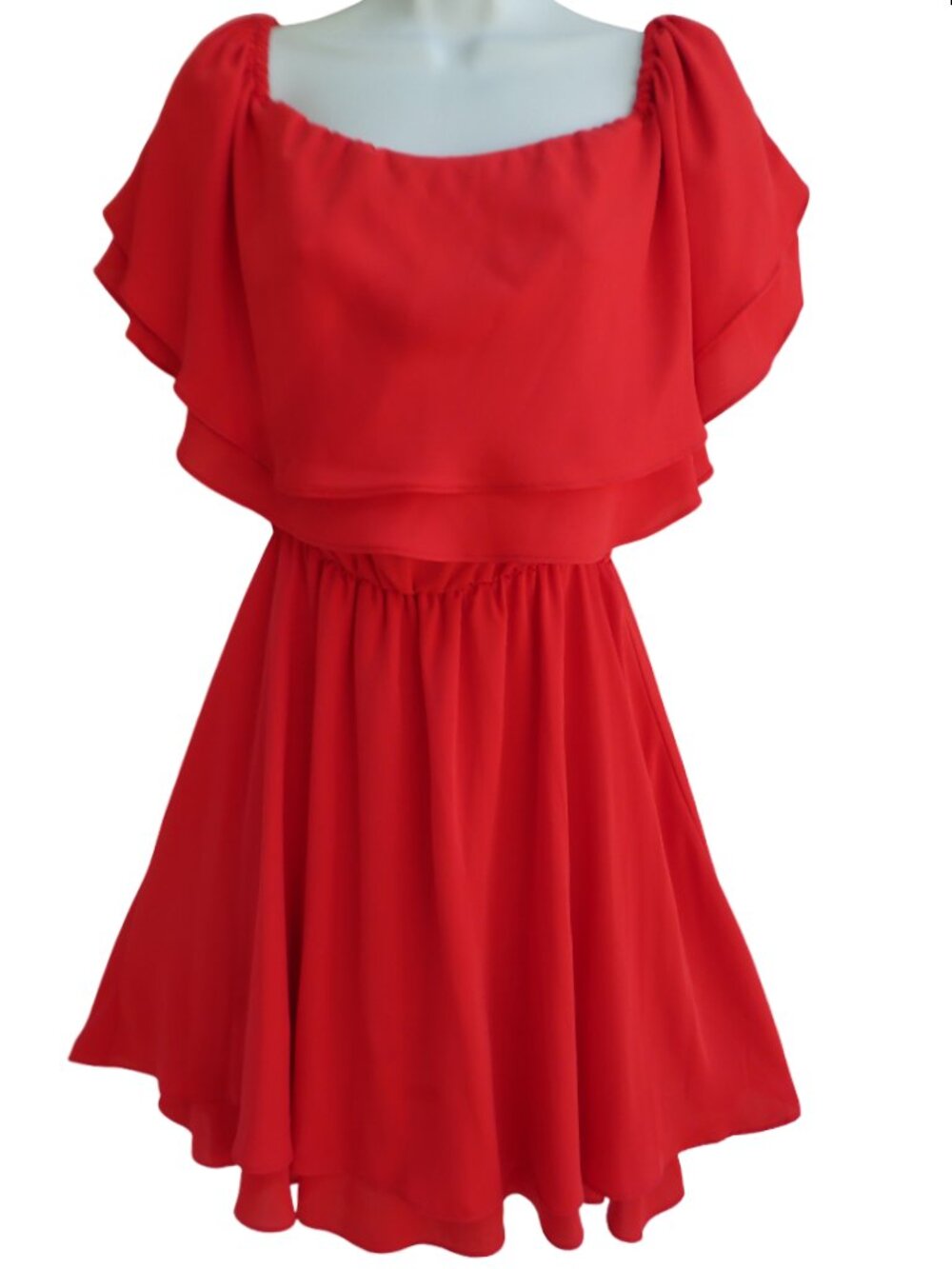 Amanda Uprichard USA Red Chiffon Layered Ruffle Dress Mini On or Off Shoulder